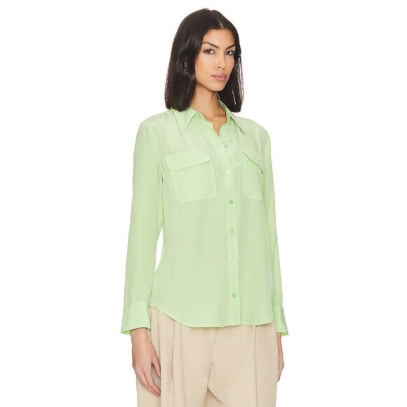 NWT Equipment Slim Signature in Pistachio Green Silk Button Down Shirt L $250 - Picture 8 of 9